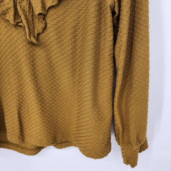 3/$25 J Crew Ruffle Trim Honeycomb Knit Top XXS Textured Eyelet Trim Brown AH926 - Picture 9 of 10